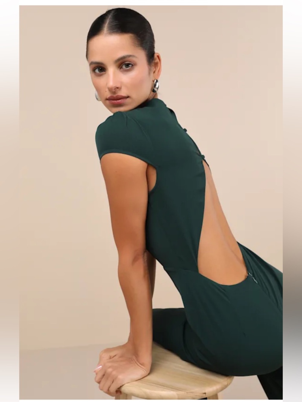 Lulu's Dark Green Cap Sleeve Jumpsuit - Picture 1 of 8